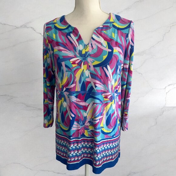 PAPPAGALLO Swirl Multicolor Tunic Blouse Size Small - Picture 1 of 6